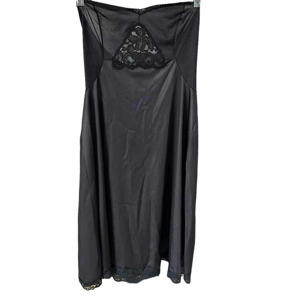Vintage Sears Strapless Full Length Slip Sz 36 Black Lace Sweetheart Nec…